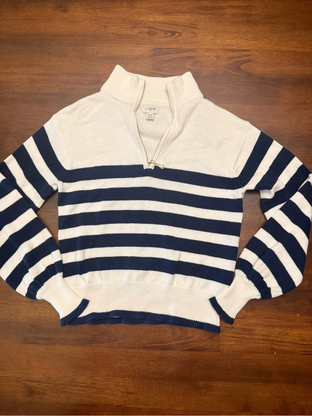 J. Crew Striped Half-Zip Sweater with Pearl Zipper in Blue and Cream - Picture 10 of 10